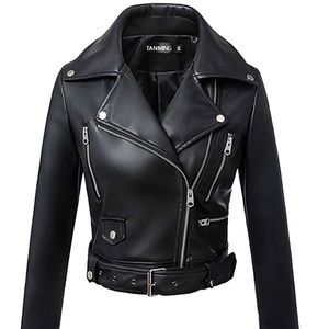 Tanming faux  vegan leather motorcycle jacket sz L
